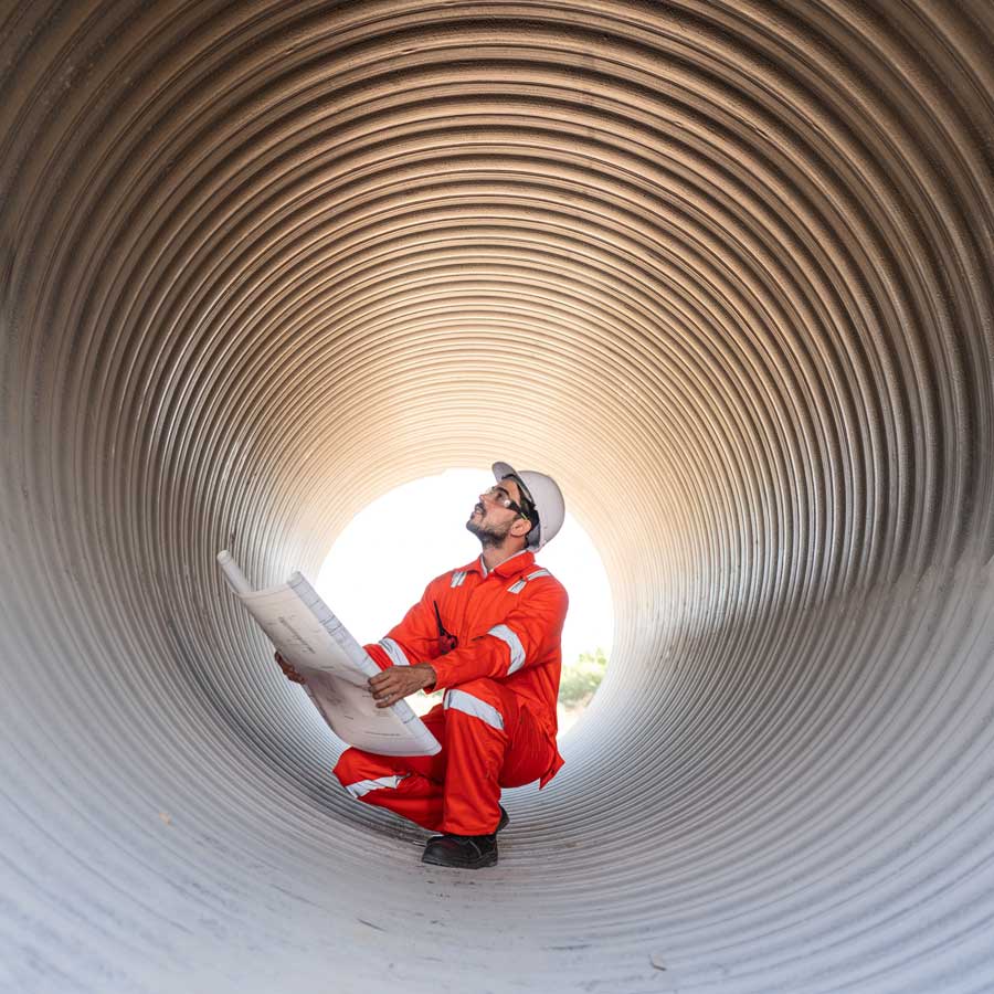 Mechanical Engineer inspecting an industrial pipeline system